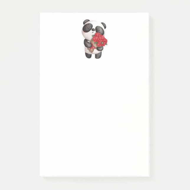 Post-it® Nounours Panda avec Bouquet de Roses (Devant)