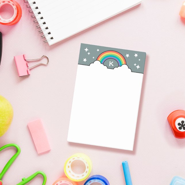 Post-it® Nuage et Étoiles Rétro Arc-en-ciel Monogramme (Créateur téléchargé)