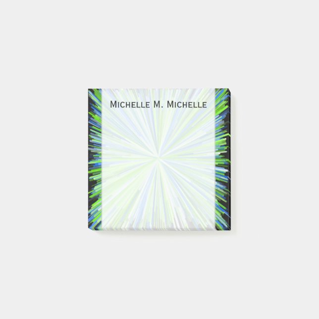 Post-it® Nuances de vert/de motif éclat de Blue Line + Nom (Devant)