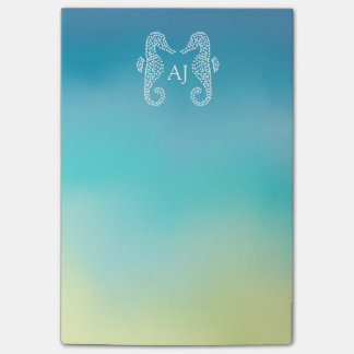 Post-it® Océan Ombre de plage de monogramme d'hippocampe