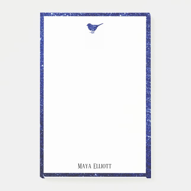 Post-it® Oiseau et bordure en faux brillant bleu sur fond b (Devant)