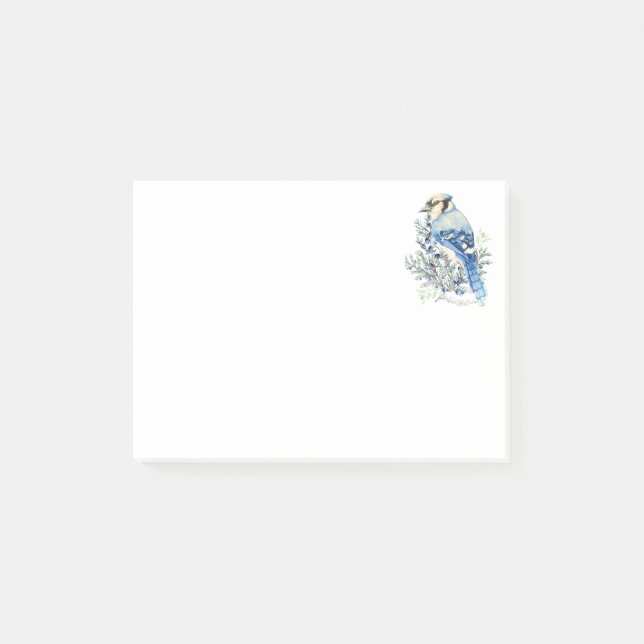 Post-it® Oiseau geai bleu à l'aquarelle myrtilles Art de ca (Devant)