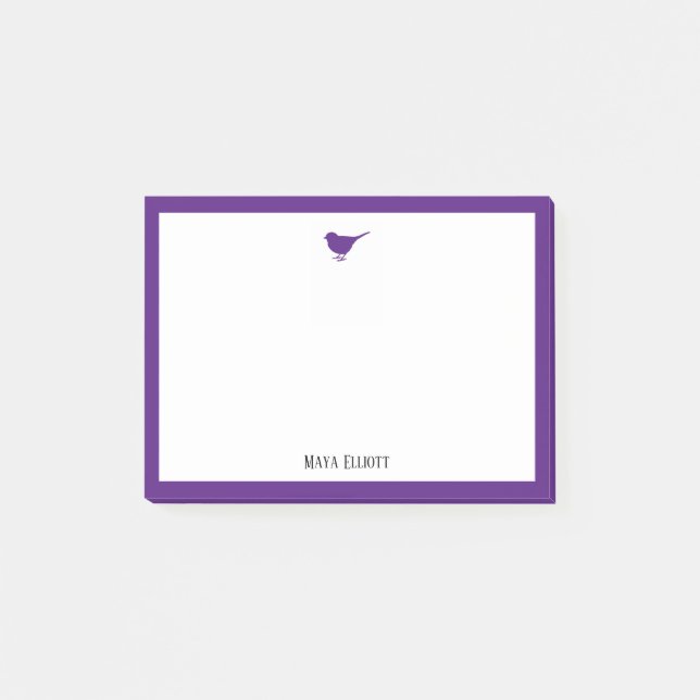 Post-it® Oiseau pourpre et bordure en blanc avec nom (Devant)