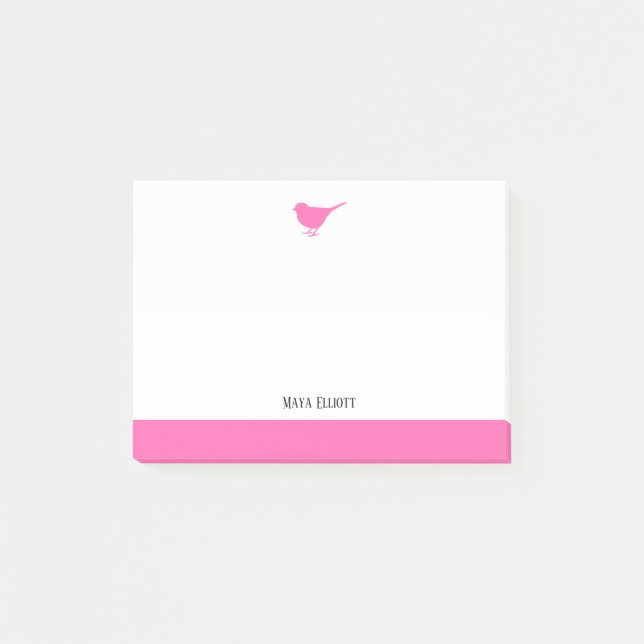 Post-it® Oiseau Rose Clair & Bordure sur Fond Blanc avec No (Devant)