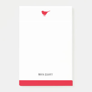 Post-it® Oiseau rouge blanc et brillant avec bordure, nom