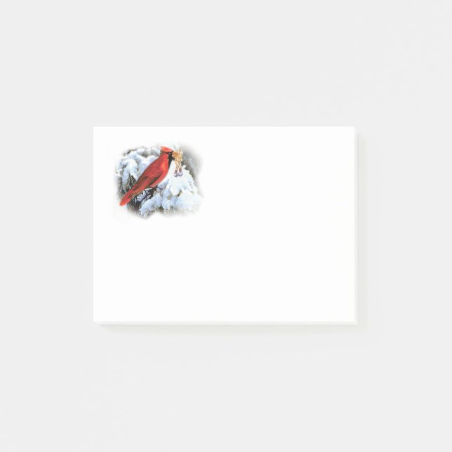 Post-it® oiseau rouge dans la neige (Devant)