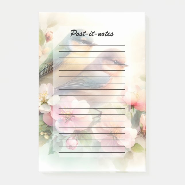 Post-it® Oiseaux de l'amour doux pastel de printemps Fleurs (Devant)