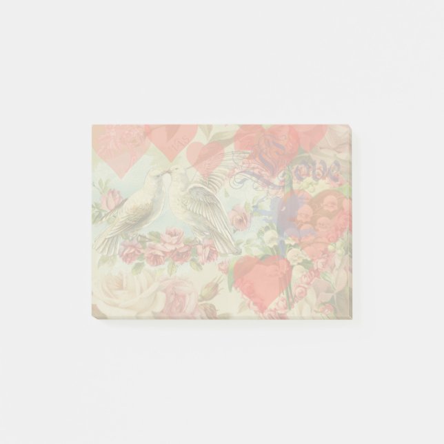 Post-it® Oiseaux de l'amour Vintage Antique Cœur (Devant)