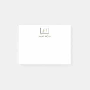 Post-it® Olive foncé Vert simple Monogramme moderne