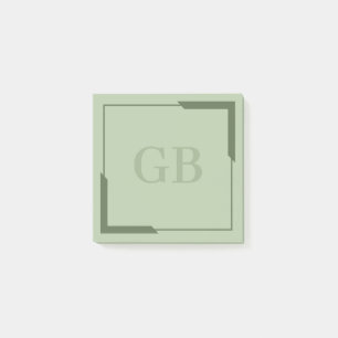 Post-it® Olive Green Bold Corners Élégant Monogramme