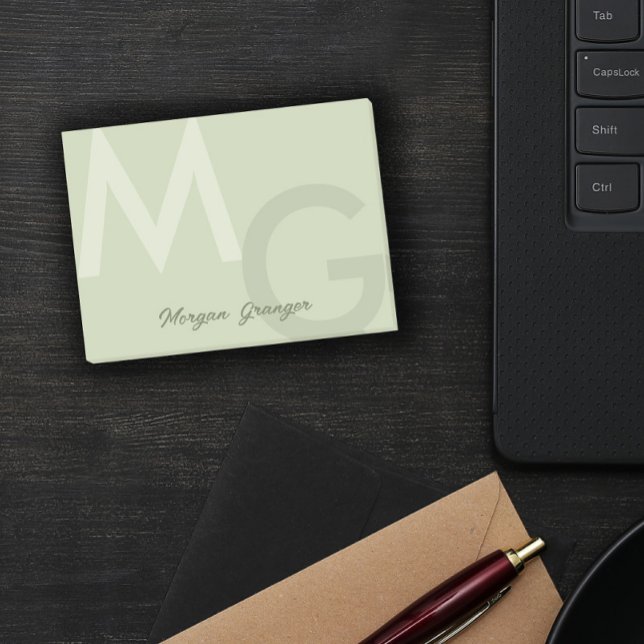 Post-it® Olive Green Minimal Clean Moderne Grand Monogramme (Créateur téléchargé)