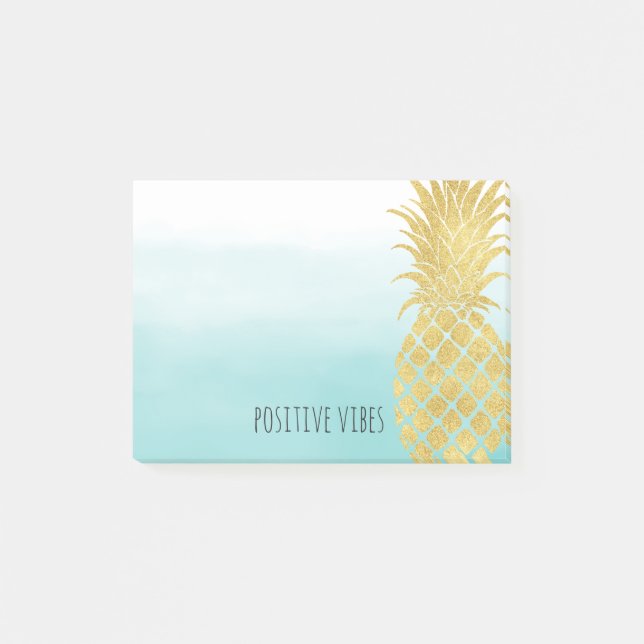 Post-it® Ombre d'aquarelle de Glam Gold Pineappa Aqua (Devant)