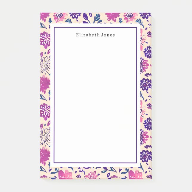 Post-it® Ombre de Motif Boho Floral rose et violet (Devant)