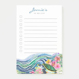 Post-it® Ondes bleues et joyeuse tortue Notes postales pers