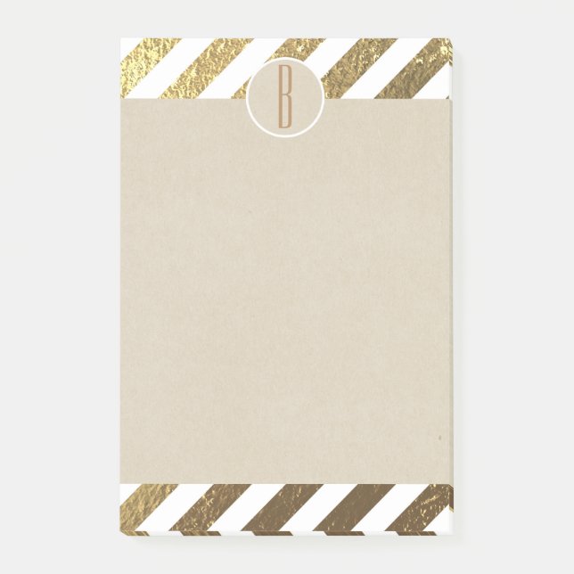 Post-it® Or & Blanc Rayures de Papier Aluminium Kraft Monog (Devant)