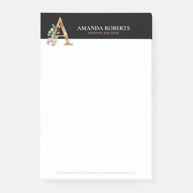 Post-it® Or et fleurs en lettres Monogramme A (Devant)