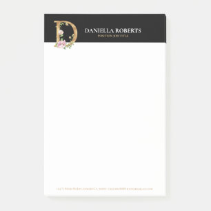 Post-it® Or et fleurs en lettres Monogramme D