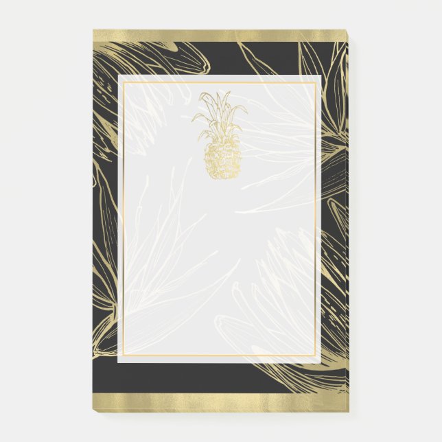 Post-it® Or et Noir Tropicale Fleur Botanique Ananas (Devant)