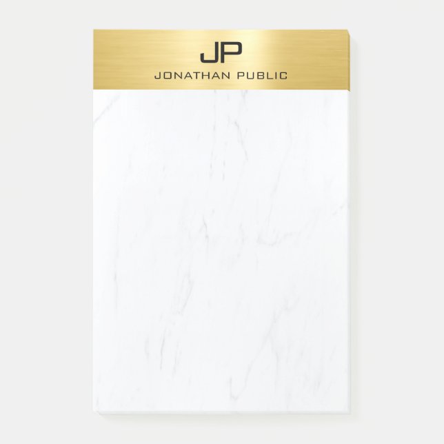 Post-it® Or & Marble Moderne Simple Monogramme Modèle (Devant)