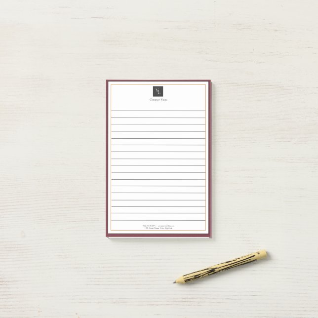 Post-it® Or rouge moderne avec logo d'entreprise (Sur un bureau)