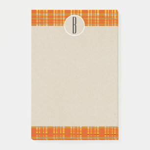 Post-it® Orange à carreaux et brun Kraft rustique monogramm