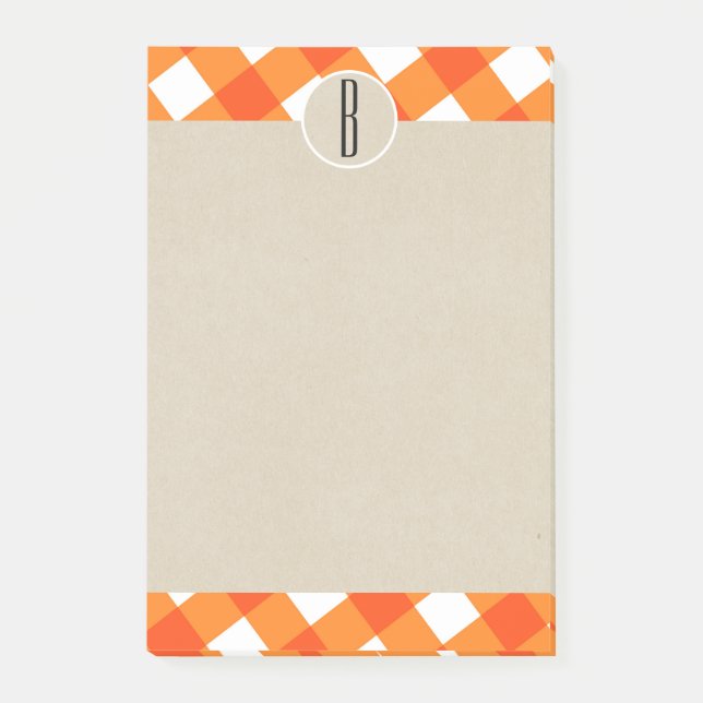 Post-it® Orange Blanc Carreaux Kraft Rustique Monogramme In (Devant)