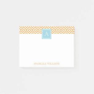Post-it® Orange Diamonds Motif et Aqua Monogram