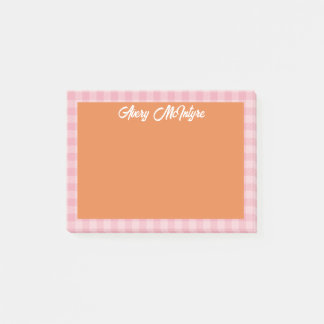 Post-it® Orange Pink Gingham Border Name In Cool Script