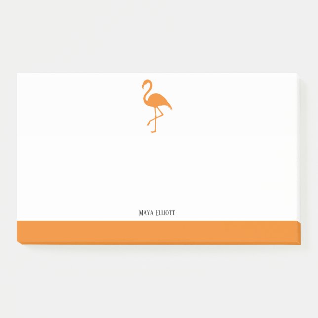 Post-it® Orange sur Flamant rose blanc et bordure avec nom (Devant)