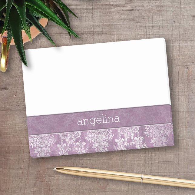 Post-it® Orchidée Vintage aquarelle Damask modèle (Personalized post-it notes with an area to add your name or other text)