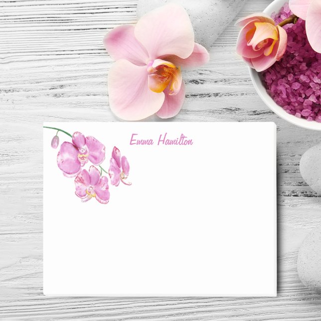 Post-it® Orchidées roses à l'aquarelle Personnaliser (Add elegance to reminders with Watercolor Pink Orchids Personalized Post-it Notes.)