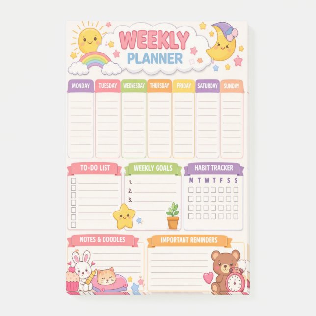 Post-it® Organiseur hebdomadaire Kawaii (Devant)
