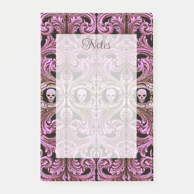 Post-it® Ornement rose Goth avec crâne (Devant)