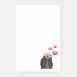 Post-it® Otter mignonne avec Coeurs d'Amour Rose
