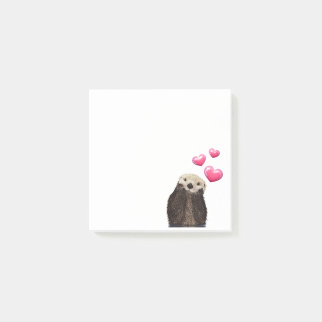Post-it® Otter mignonne avec Coeurs d'Amour Rose (Devant)