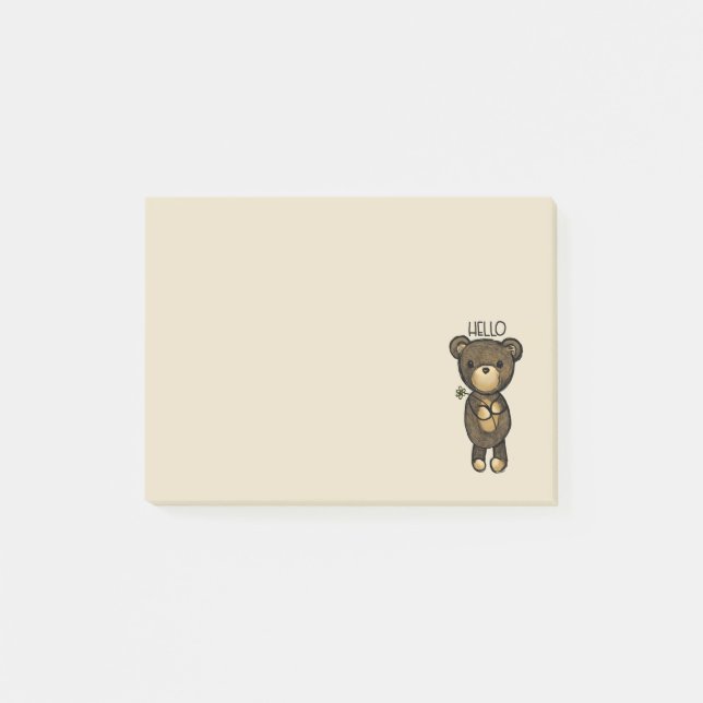 Post-it® Ours Brown mignon tenant une Fleur Jaune (Devant)
