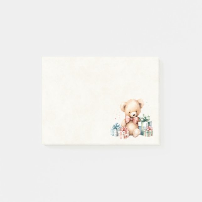 Post-it® Ours en peluche mignonne avec cadeaux de Noël (Devant)