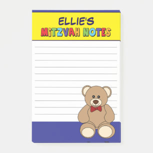 Post-it® Ours en peluche personnalisé Mitzvah - Jaune Bleu
