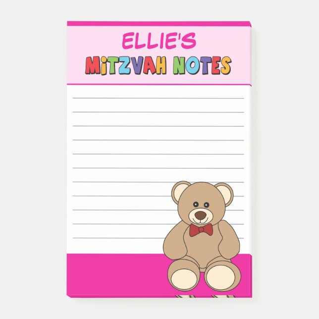 Post-it® Ours en peluche personnalisé Mitzvah Rose (Devant)