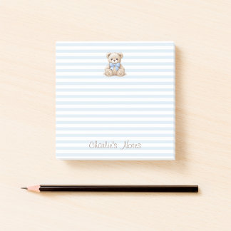 Post-it® Ours en peluche & rayures bleues Nom personnalisé