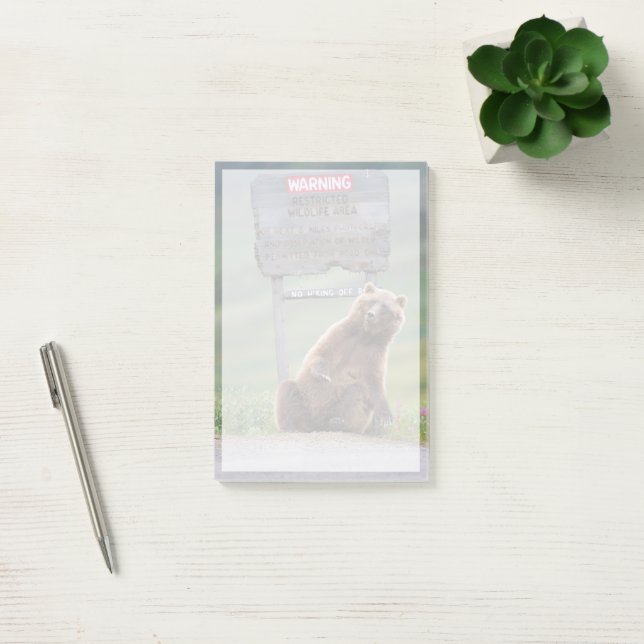 Post-it® Ours Grizzly Joue Avec Un Panneau (Bureau)