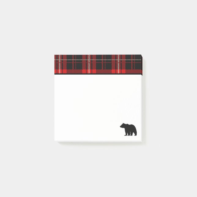 Post-it® Ours noir rouge plaid cabine (Devant)