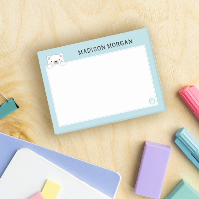Post-it® Ours Polaire Mignon Bleu & Empreintes Ajoutez Votr (Créateur téléchargé)