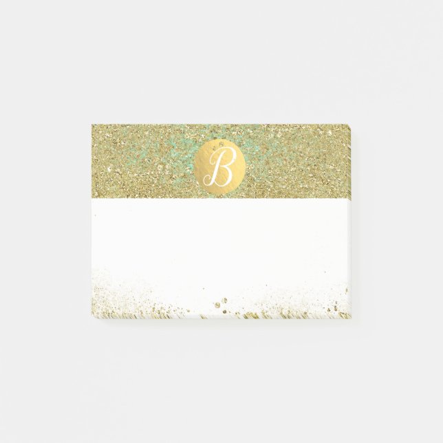Post-it® Paillettes dorées & Monogramme personnalisé Glam A (Devant)