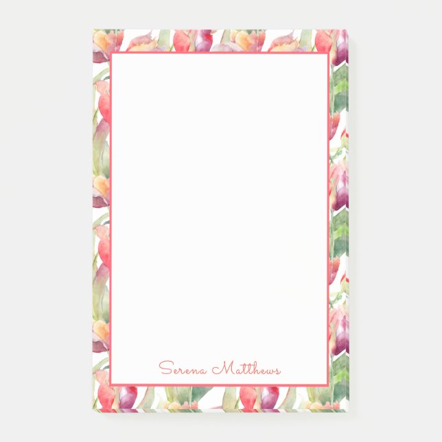 Post-it® Painted Tulips Aquarelle Floral avec votre nom (Devant)