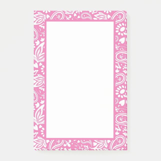 Post-it® Paisley rose et blanc à motif joli (Devant)