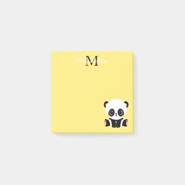 Post-it® Panda Assis Mignon Monogramme Jaune (Devant)