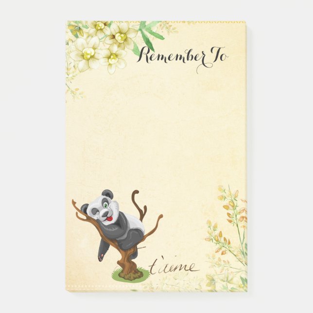 Post-it® Panda Cute Aux Fleurs Jaunes (Devant)