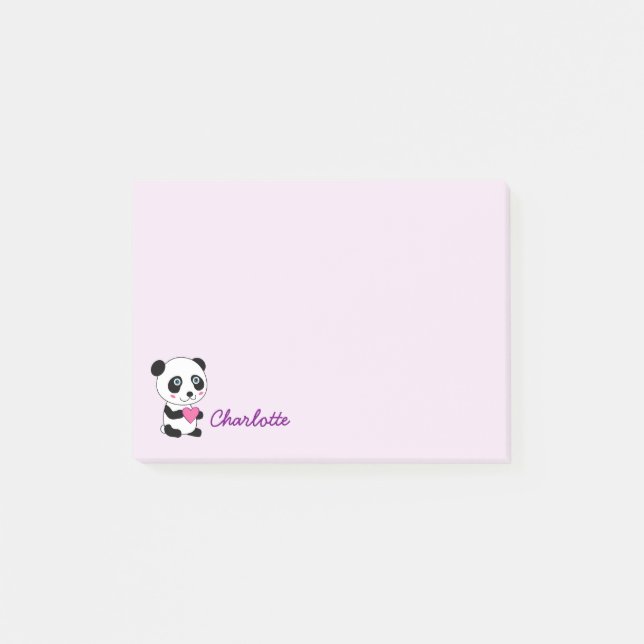 Post-it® Panda mignon avec un nom personnalisé par coeur (Devant)