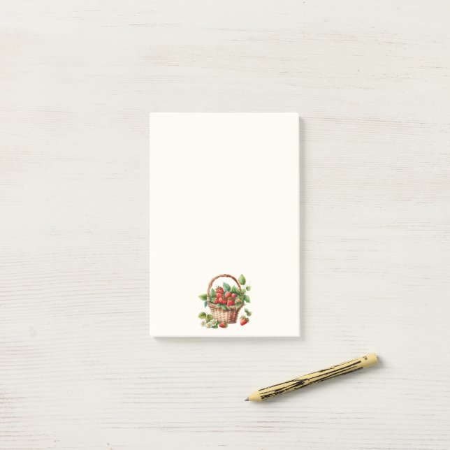 Post-it® Panier Mignon Plein de Fraises (Sur un bureau)